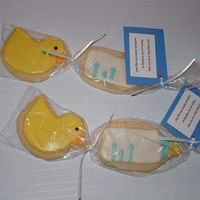 Duck And Bottle Cookies For A Baby Shower Packaged up and ready to go.......NFSC 55 packages of them. Wow, a lot of work. You cookie people have my kudos.