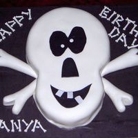 Crossbones Chocolate mud cake with fondant. "Bones" lettering handmade with fondant.