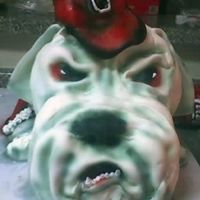 Ga Bulldog Cake I made this at home out of a 10" cake leftover in the freezer just sculpted it and covered in fondant then airbrushed details