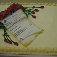 Retirement Cake For Lady Who Worked In Bank Carrot Cake, Cream cheese Icing. Edible image on Rolled fondant, airbrushed edge for 'aged' effect. Customer loved it.