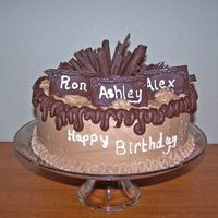 Chocolate Birthday Cake This was for a joint birthdat celebration - Chocoloate molds with white chocolate names written (a little thick, but my first try) and...