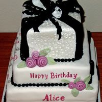 Alice's Birthday Fondant covered, with top layer luster dusted, fondant pearls and roses. writing in luster dust