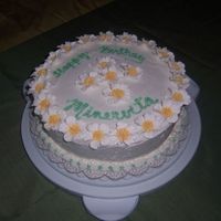 Happy Birthday! A 10 inch round cake covered with butter cream and gumpaste flowers for decorations.