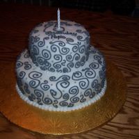 75_Bday.jpg This is a two tier cake I made for my father's 75th Birthday, bottom is 10 inches and top is 6 inches. I use fondant to cover and...