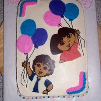 Dora And Diego 3Rd Birthday Cake This cake is decorated in buttercream colored by my DH except for the Dora and Diego chocolate transfers.