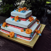 Hibiscus And Damask Pattern Wedding Cake 