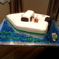Fisherman On His Boat Chocolate Cake with Chocolate Fudge filling, covered with buttercream and MMF.A friend had asked me to make it for his boss. This was the...