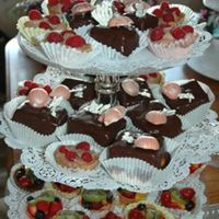 Dsc_0050_Rsz.jpg This is one tray of the smaller cakes and tarts I made for the quests.. Poured chocolate fondant with different flavored cakes and filling...