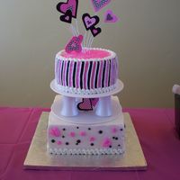 Hot Pink And Black Stripes And Hearts 