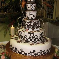 Ali2.jpg This cake represents a fountain with copper coins in it. The water was made out of swarovski crystals. The top three layers were styrofoam...