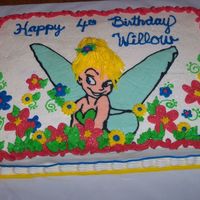 Tinker Bell In Flowers 11x15 for my neice...she loved it. French Vanilla cake with crusting buttercream icing, buttercream transfer. Thanks to shrn1975 for the...