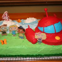 Little Einstein Birthday Cake I used a 19X13X2 sheet pan for bottom layer. For the rocket, I used one side of the round sports ball pan stacked on top of a 8 X 1 inch...