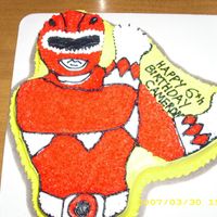 Red Power Ranger I made this cake for my godson's 6th birthday. I used the wilton power ranger cake mold. To make the red ranger I used Christmas Red...