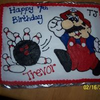 Mario/bowling Party Cake Mario drawn freehand in buttercream