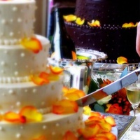 Round Wedding Cake. White buttercream with dots. I forgot to take a picture, so this is the only picture I have taken by the bride's photographer.