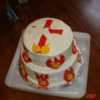 Pentecost Cake wasnt sure where to put this but I was given specific details to how this cake was to be done....exactly 12 "tongues" of fire, 2...