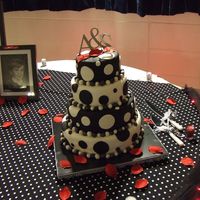 Blk & Whi Polka Dot Did this one for my nephew's wedding this weekend (my gift to them) . WASC torted with raspberry filling & 2 layers were fudge...