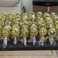 Birthday Cake Pops lemon cream cheese dipped in chocolate. These are being shipped two provinces away for an 11 year old's upcoming birthday. Thought it...