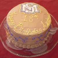 18Th Birthday Cake With Varsity Letter Fbct Chocolate fudge cake, torted and filled with Rich's Bettercreme, iced with same. FBCT is his Varsity letter. This is a practice cake...