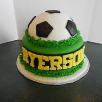 Soccer Cake MMF covered cake, first time using round cake pan, worked like a charm.