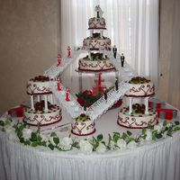 Sister's Wedding This is my first wedding cake that I made for my sister's wedding on top of being matron of honor. There are 8 tiers. All Buttercream...
