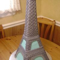Eiffel Tower Top half RKT bottom 8 and 10" square chocolate sour cream cake