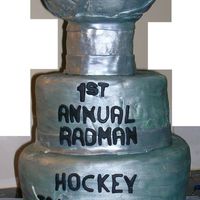 Stanley Cup Fun cake to make! But my fondant was being very uncooperative! Bottom layer is half styrofoam/cake. Middle layer is cake, third layer is...