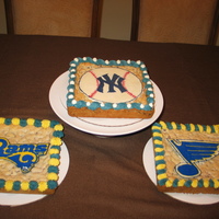 Sports Themed Cookie Cakes chocolate chip cookie cakes with chocolate transfer team logos for my son's sixth birthday