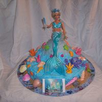 Mermaid Cake My grand daughter wanted a Mermaidia cake for her birthday. Fondant shells, octopus, seaweed, fish, seahorses and chocolate shells with...