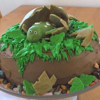 Dinosaur Egg In Nest This was an extremely forgiving cake. I used a bundt pan and baked an extra cupcake to place in the center to create the "nest"....