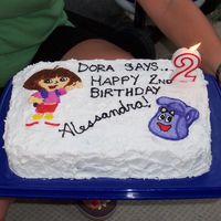 Dora The Explorer Birthday Cake This is a cake I made for my niece's second birthday. She was a huge Dora fan at the time. White buttercream with Royal icing...