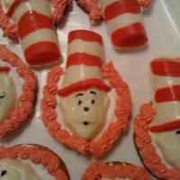 Cat In The Hat Chocolate Cat in the Hats on chocolate chip cookies, trimmed in buttercream icing. For my daughter to take to school whose birthday is...
