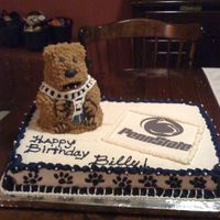 Penn State This base cake was a basic 1-2-3-4 cake with crusting buttercream. Nittany Lion done in 3D Pooh cake pan with yellow cake mix extender....