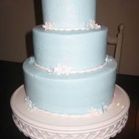 Powder Blue Three Tiered Round Cake cake made for a military spouses welcome party. done in light blue buttercream. flowers done in fondant. could be nice for a bridal shower...