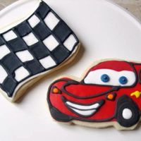 Lightning Mcqueen Cars Cookies W/ Race Checkered Flag! no fail cookie with mmf red base. details done in modified royal.