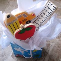 Back To School Bus, Ruler, Apple, Pencil Bouquet i made for my friend's son for his first day of kindergarden! Royal icing. No fail sugar cookie recipe