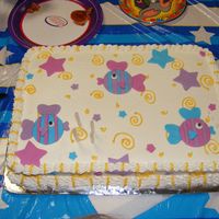 Alyssa Birthday buttercream icing, fondant cut outs My child took 3 cake pictures and told me what she wanted off of each picture and that is how this cake...