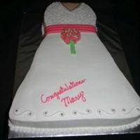 Wedding Dress Cake 8" round for the top and a 11"x15" for the skirt part. Fondant roses