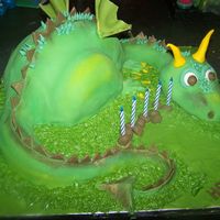 Dragon Cake All chocolate cake covered with BC and Fondant. dusted with brown, lemon and lime dust.