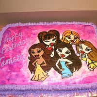 Bratz Cake My second FBCT. I tried to airbrush flowers on the background with Wilton icing spray, but it turned into a mess so I took a brush and...