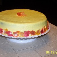 Fall Cake This cake is decorated with buttercream frosting and leaves made out of fondant, brushed with copper lusterdust. The cake was red devils...