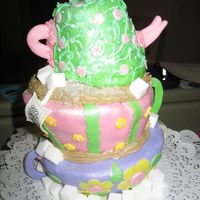 Tea Party This is my first topsy turvy cake. It's designed to look like the Mad Hatter's Tea Party.