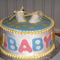 Baby Shower Chocolate and vanilla pound cakes with choc buttercream filling, topped with gumpaste booties for a male baby shower.