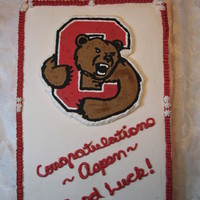 Cornell U Cake white cake with cream cheese icing and frozen buttercream logo - for a bbq celebration before leaving for college
