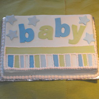 Blue And Green Shower Cream Cheese pound iced with buttercream and fondant accents. Idea came from the baby shower invitation.