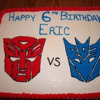 Transformers chocolate cake made with buttercream. Had to free hand the designs because the method I tried didn't work. My son loved it tho!