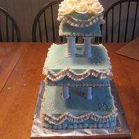 3 Tier Square Birthday Cake This is a cake that I made for a friend. The whole thing is buttercream. Its an easy cake to transport because of the Pillars.