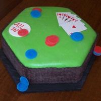 Poker Table Choc. Cake, fondant covering and poker chips. Card's not edible.