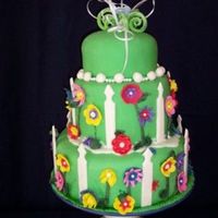 Flower Garden Cake covered in Marshmellow fondant. I love the "Durable Cake for 3D and Wedding Cakes" recipe from CakeCentral. My 5 year old...