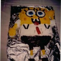 Sponge Bob I made this for my moms bday. Its a yellow sheet cake, with licorice eyelashes, chicklet teeth, fruit by the foot tie, ho ho feet, pretzel...
